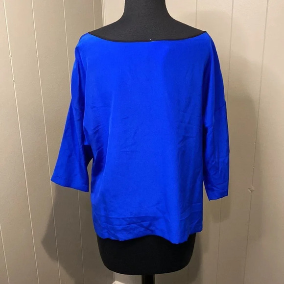 Robert Rodriguez 10 Blue/Black Cropped Sleeve 100% Silk Wide Neck - Picture 5 of 7